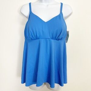 Swim Solutions Tankini Top Womens 16 Blue Textured Bust Support Underwire